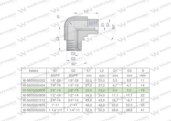 Kolanko hydrauliczne calowe BB 3/8" BSP (XW) Waryński ( sprzedawane po 5 )-170868