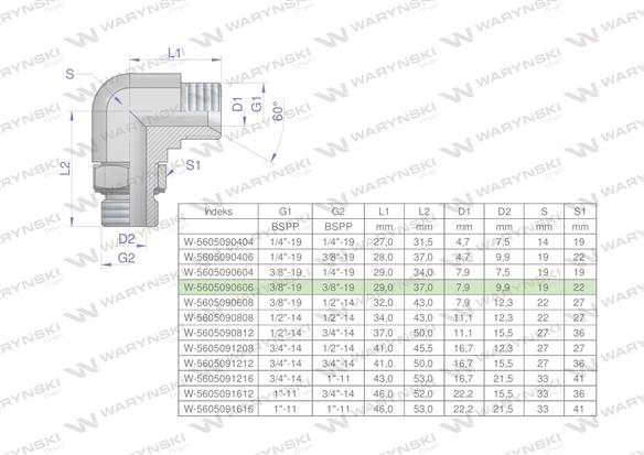 Kolanko hydrauliczne nastawne calowe BB 3/8" x 3/8" BSP z regulacją Waryński-168521