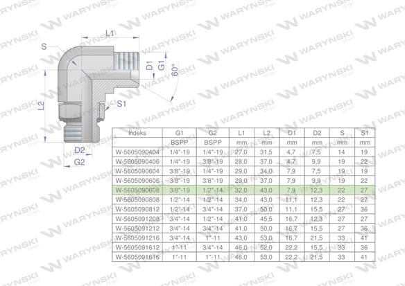Kolanko hydrauliczne nastawne calowe BB 3/8" x 1/2" BSP z regulacją Waryński-168527
