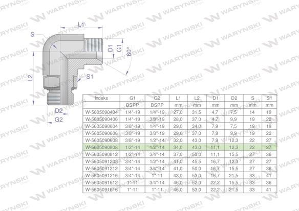 Kolanko hydrauliczne nastawne calowe BB 1/2" x 1/2" BSP z regulacją Waryński-168533