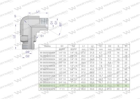 Kolanko hydrauliczne nastawne calowe BB 1" x 3/4" BSP z regulacją Waryński