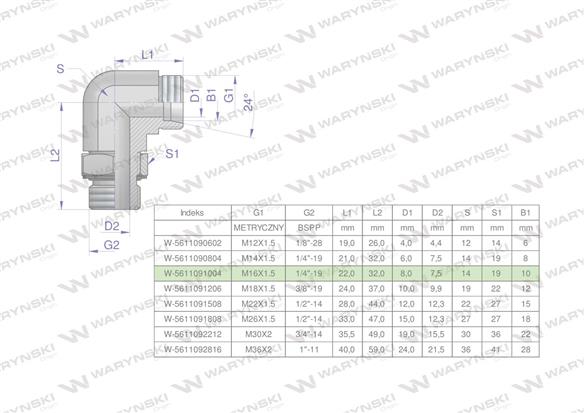 Kolanko hydrauliczne nastawne BB M16x1.5 10L x 1/4"BSP z regulacją Waryński ( sprzedawane po 2 )-168587