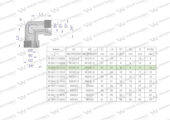 Kolanko hydrauliczne metryczne BB M16x1.5 10L (XW) Waryński ( sprzedawane po 5 )-170921