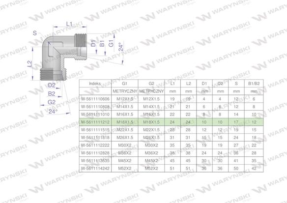 Kolanko hydrauliczne metryczne BB M18x1.5 12L (XW) Waryński ( sprzedawane po 5 )-170903