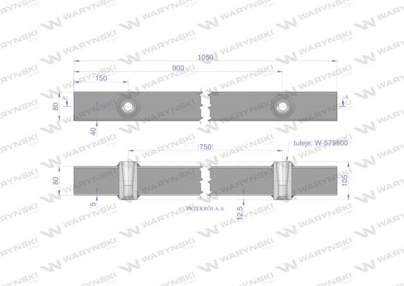 Belka do wideł ładowacza 1050mm na zęby proste i krokodyl 2 tulejki Waryński