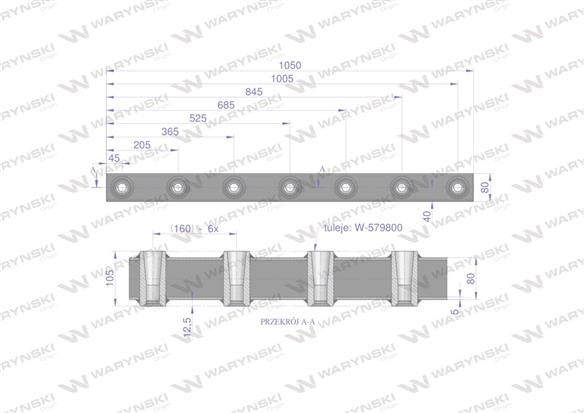 Belka do wideł ładowacza 1050mm na zęby proste i krokodyl 7 tulejek Waryński