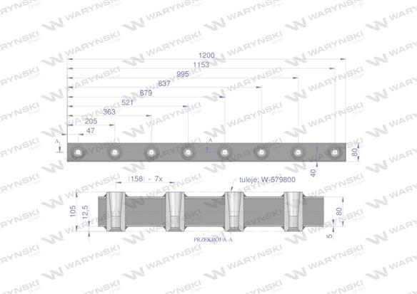 Belka do wideł ładowacza 1200mm na zęby proste i krokodyl 8 tulejek Waryński