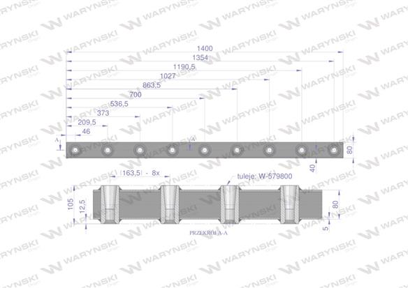 Belka do wideł ładowacza 1400mm na zęby proste i krokodyl 9 tulejek Waryński