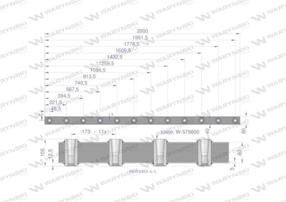 Belka do wideł ładowacza 2000mm na zęby proste i krokodyl 12 tulejek Waryński