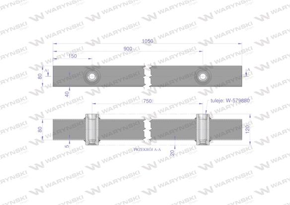 Belka do wideł ładowacza 1050mm na zęby "Z" 2 tulejki Waryński