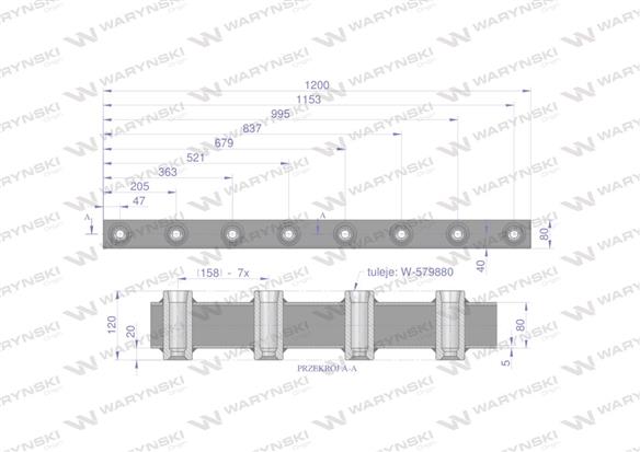 Belka do wideł ładowacza 1200mm na zęby "Z" 8 tulejek Waryński