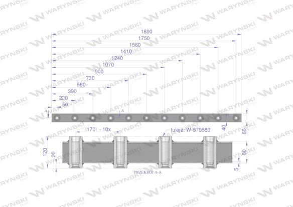 Belka do wideł ładowacza 1800mm na zęby "Z" 11 tulejek Waryński