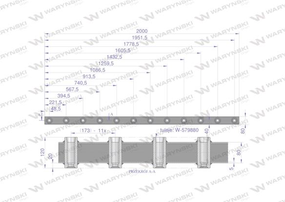 Belka do wideł ładowacza 2000mm na zęby "Z" 12 tulejek Waryński