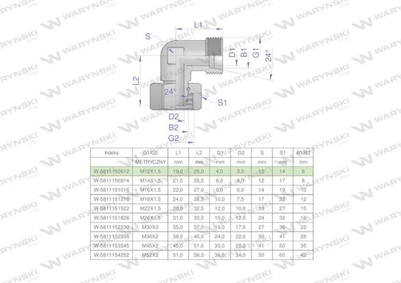 Kolanko hydrauliczne metryczne AB M12x1.5 06L (XEVW) Waryński ( sprzedawane po 2 )-169671