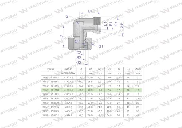 Kolanko hydrauliczne metryczne AB M18x1.5 12L (XEVW) Waryński ( sprzedawane po 5 )-169713