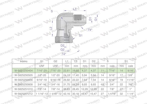 Kolanko hydrauliczne calowe AB 7/16" UNF (JIC) Waryński