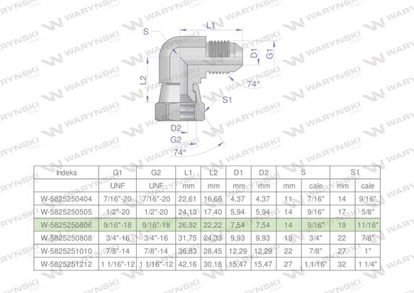 Kolanko hydrauliczne calowe AB 9/16" UNF (JIC) Waryński-169737