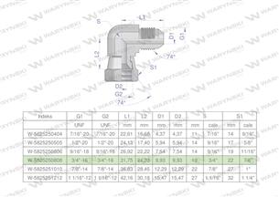 Kolanko hydrauliczne calowe AB 3/4" UNF (JIC) Waryński-169743