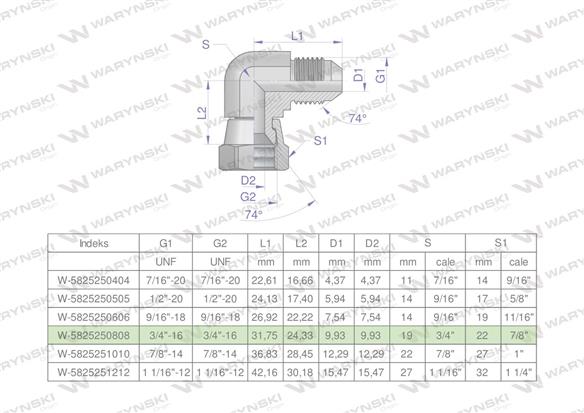 Kolanko hydrauliczne calowe AB 3/4" UNF (JIC) Waryński-169743