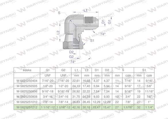 Kolanko hydrauliczne calowe AB 1 1/16" UNF (JIC) Waryński-169755