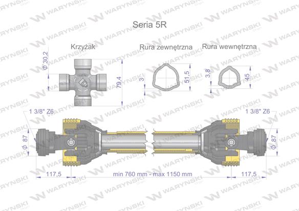 Wał przegubowo-teleskopowy 760-1150mm 620Nm 60240 CE 2020 seria 5R WARYŃSKI