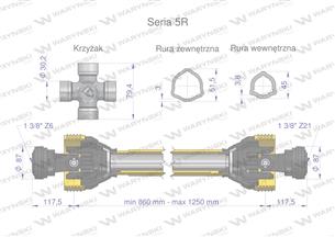 Wał przegubowo-teleskopowy 860-1250mm 620Nm Z21 CE 2020 seria 5R Waryński