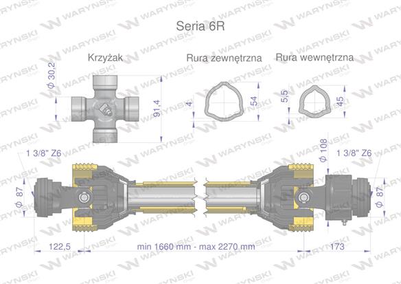 Wał przegubowo-teleskopowy 1660-2270mm 830Nm sprzęgło jednokierunkowe CE 2020 seria 6R Waryński