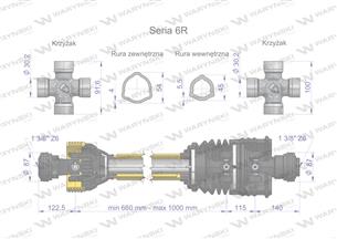 Wał przegubowo-teleskopowy 660-1000mm 830Nm szerokokątny CE 2020 seria 6R WARYŃSKI