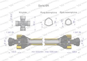 Wał przegubowo-teleskopowy 1010-1500mm 830Nm CE 2020 seria 6R WARYŃSKI