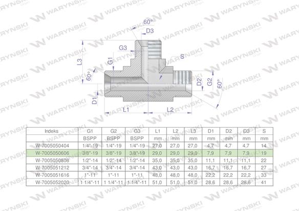 Trójnik hydrauliczny calowy BBB 3/8" BSP (XT) Waryński-170767