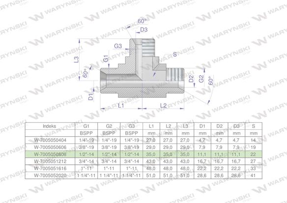 Trójnik hydrauliczny calowy BBB 1/2" BSP (XT) Waryński-170773