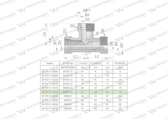 Trójnik hydrauliczny metryczny BBB M26x1.5 18L (XT) Waryński-170826