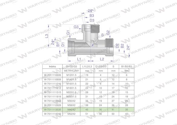 Trójnik hydrauliczny metryczny BBB M45x2 35L (XT) Waryński-170844