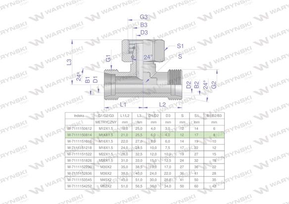 Trójnik hydrauliczny symetryczny metryczny BAB M14x1.5 08L (XEVT) Waryński ( sprzedawane po 2 )