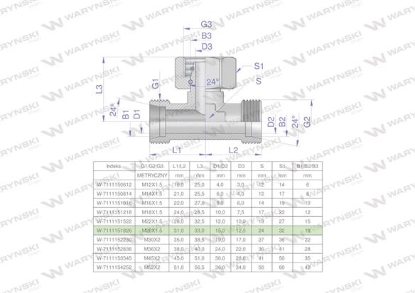 Trójnik hydrauliczny symetryczny metryczny BAB M26x1.5 18L (XEVT) Waryński