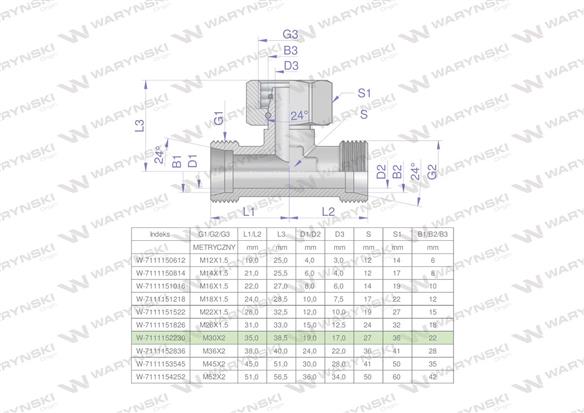 Trójnik hydrauliczny symetryczny metryczny BAB M30x2 22L (XEVT) Waryński-169583