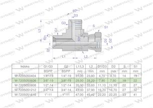 Trójnik hydrauliczny niesymetryczny calowy BBA 3/8" BSP (XEVL) Waryński-169445