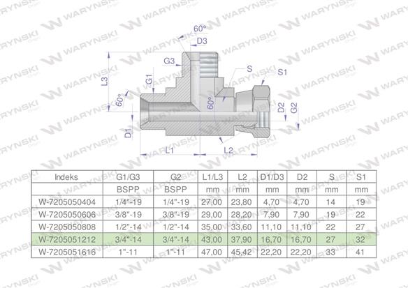 Trójnik hydrauliczny niesymetryczny calowy BBA 3/4" BSP (XEVL) Waryński-169457