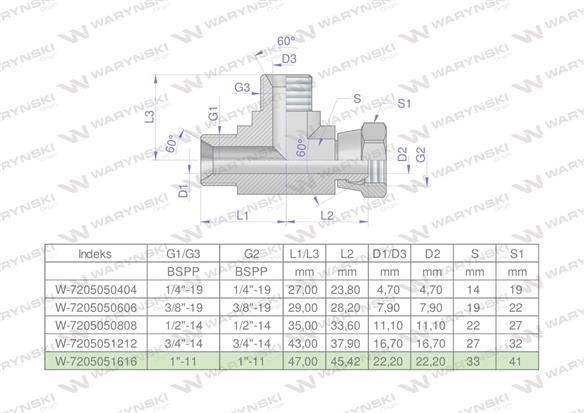 Trójnik hydrauliczny niesymetryczny calowy BBA 1" BSP (XEVL) Waryński-169463