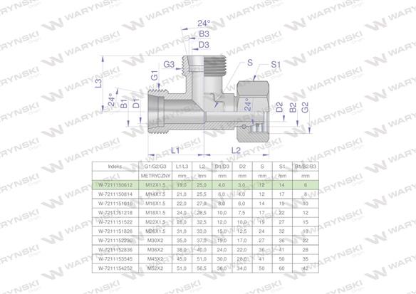 Trójnik hydrauliczny niesymetryczny metryczny BBA M12x1.5 06L (XEVL) Waryński ( sprzedawane po 2 )-169469
