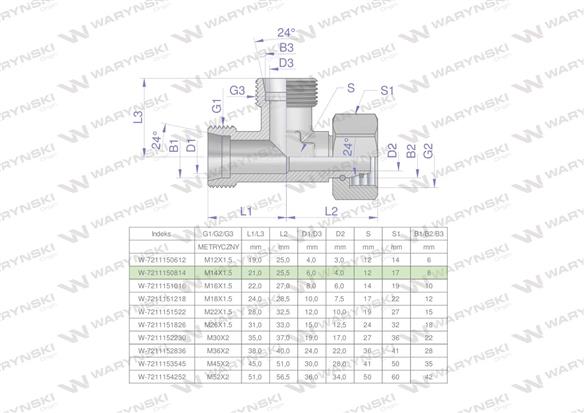 Trójnik hydrauliczny niesymetryczny metryczny BBA M14x1.5 08L (XEVL) Waryński ( sprzedawane po 2 )-169475