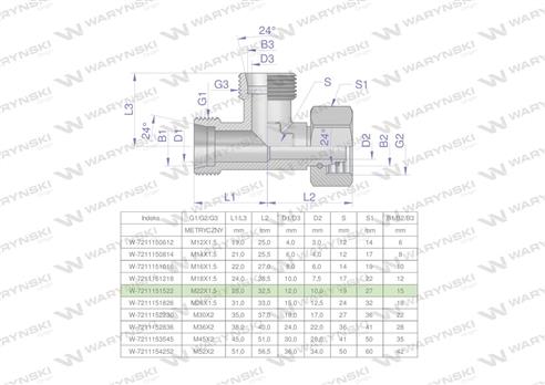 Trójnik hydrauliczny niesymetryczny metryczny BBA M22x1.5 15L (XEVL) Waryński ( sprzedawane po 5 )