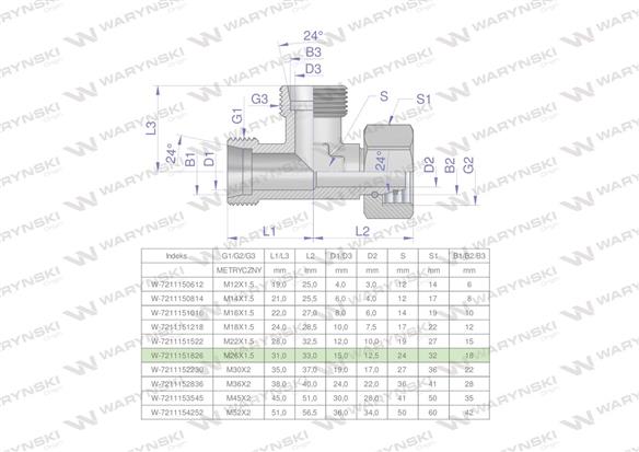 Trójnik hydrauliczny niesymetryczny metryczny BBA M26x1.5 18L (XEVL) Waryński-169487