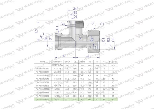 Trójnik hydrauliczny niesymetryczny metryczny BBA M52x4 42L (XEVL) Waryński-169511