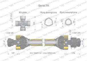 Wał przegubowo-teleskopowy 1660-2350mm 970Nm sprzęgło jednokierunkowe Z21 CE 2020 seria 7R Waryński