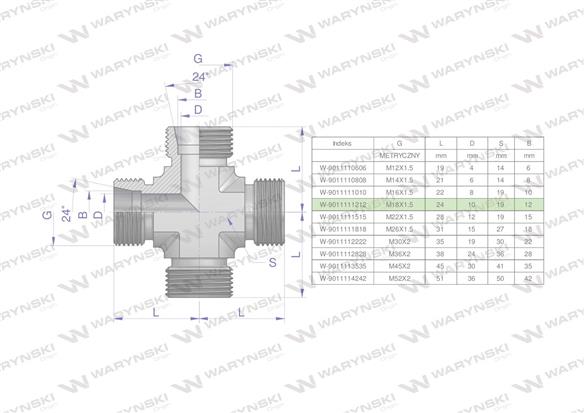 Czwórnik hydrauliczny metryczny BBBB M18x1.5 12L Waryński-168824