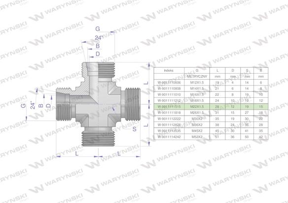 Czwórnik hydrauliczny metryczny BBBB M22x1.5 15L Waryński-168830