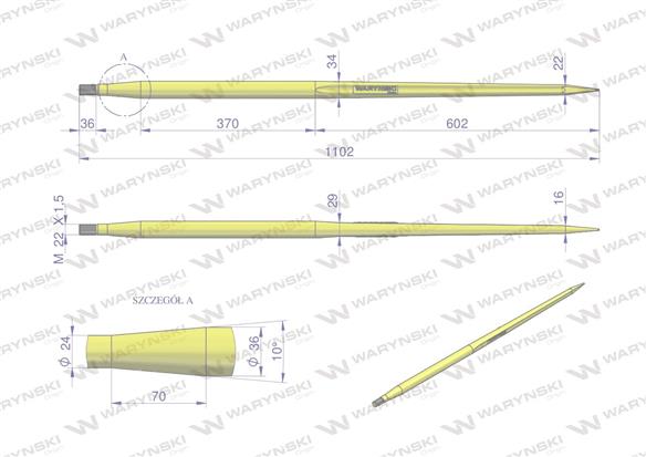 Ząb ładowacza uniwersalny prosty L- 1100 mm zastosowanie 5193-RT1 Tur WARYŃSKI