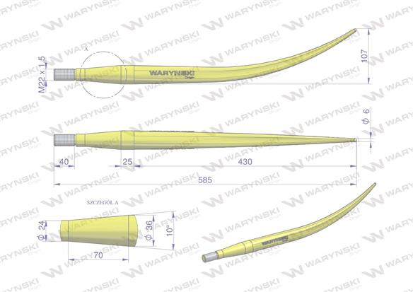 Ząb ładowacza wygięty zamykający L- 600 mm chwytak (krokodyl) zastosowanie 5193-FT88 Tur WARYŃSKI