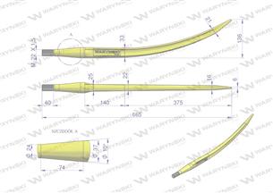 Ząb ładowacza wygięty zamykający L- 680 mm chwytak (krokodyl) zastosowanie 5193-FT89K Tur WARYŃSKI